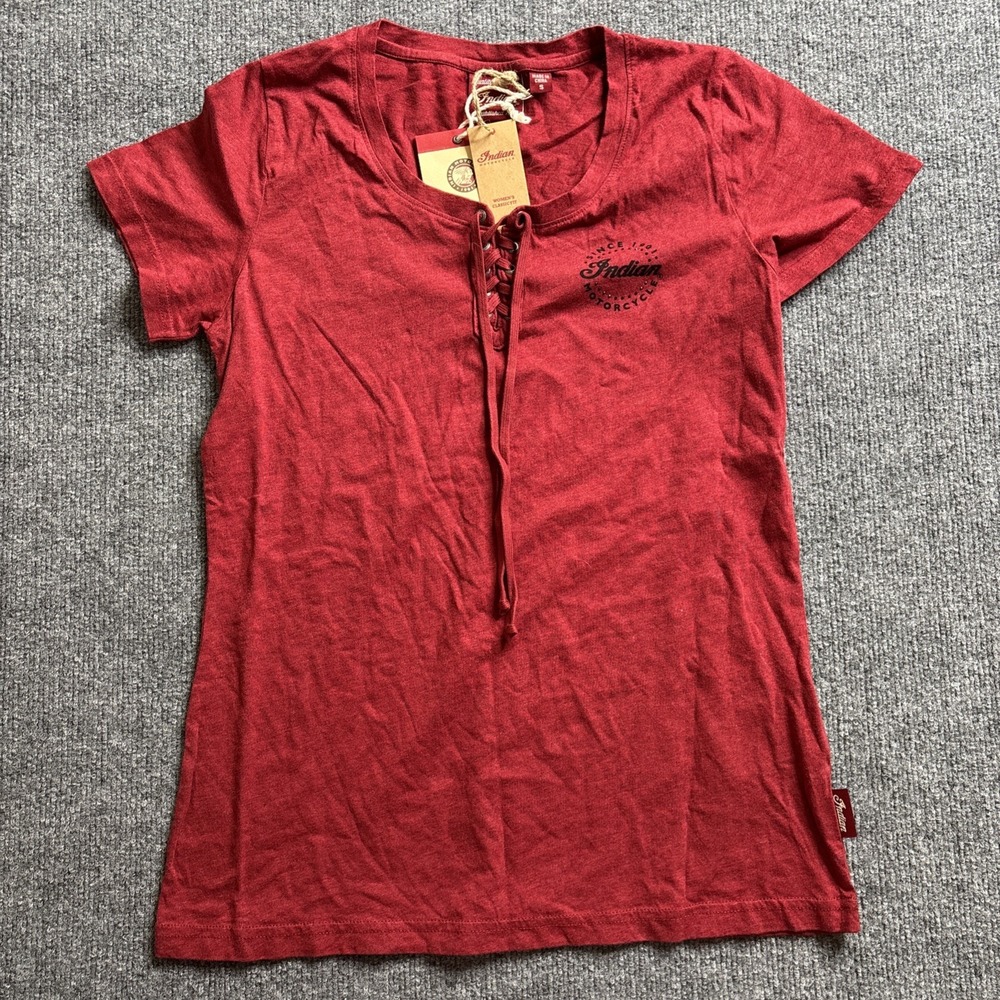 Indian Motorcycle Script Diamante T-Shirt Women's SMALL Red Laced